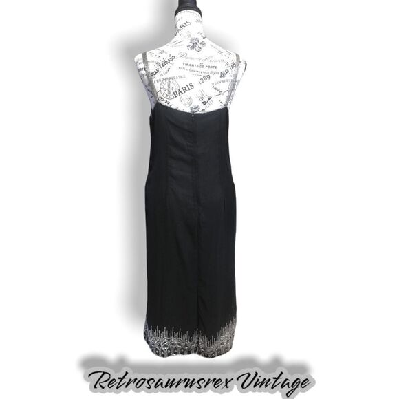 Vintage Laurence Kazar 1990’s Silver Beaded Little Black Dress, Large - Picture 4 of 11